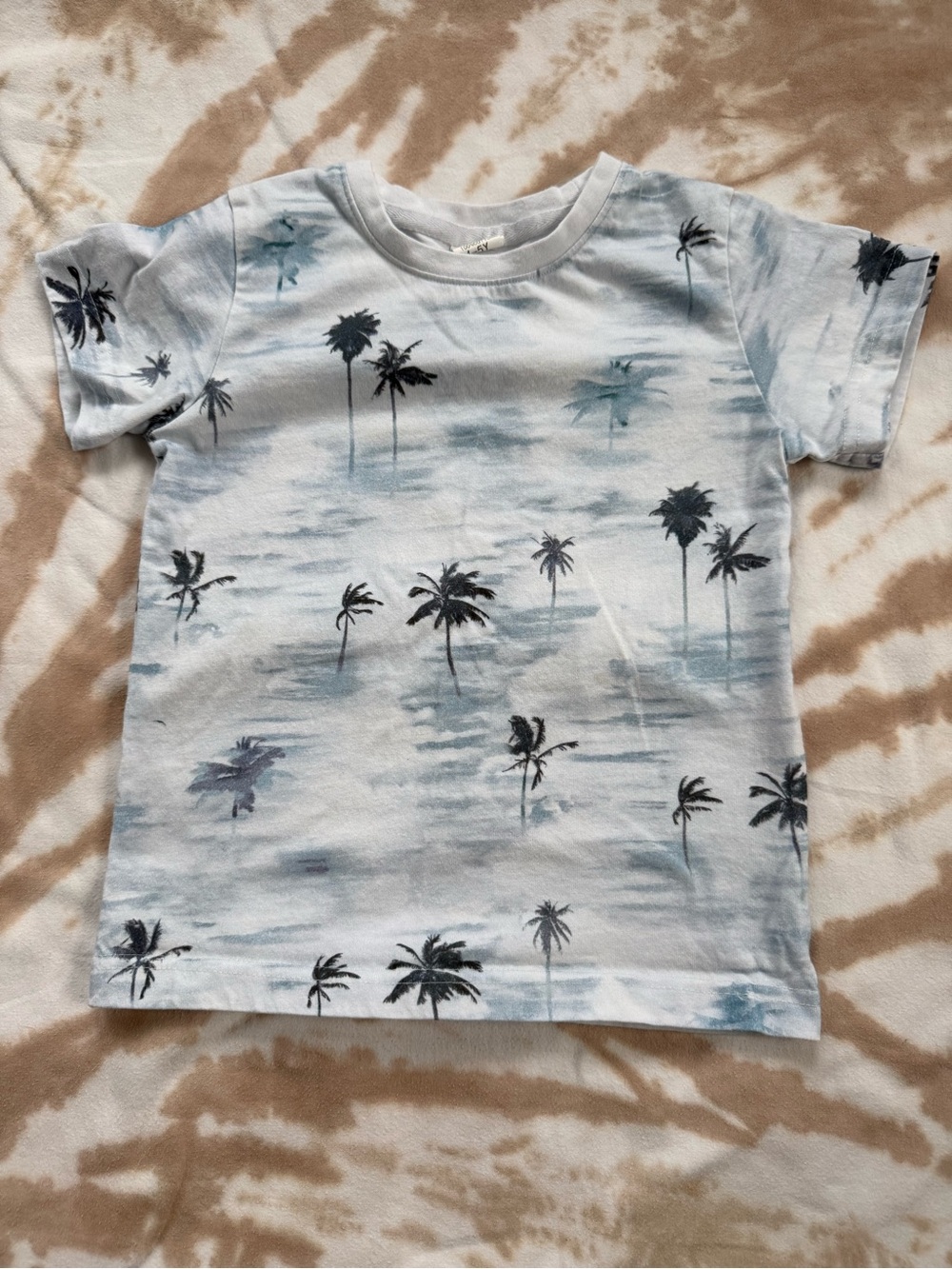 4-5Y Short Sleeve Palm Tree Tee - Light Blue
